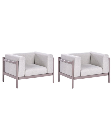 Set of 2 Garden Armchairs Taupe Synthetic Frame Outdoor 2 Chairs Set with Cushions Modern Style Beliani