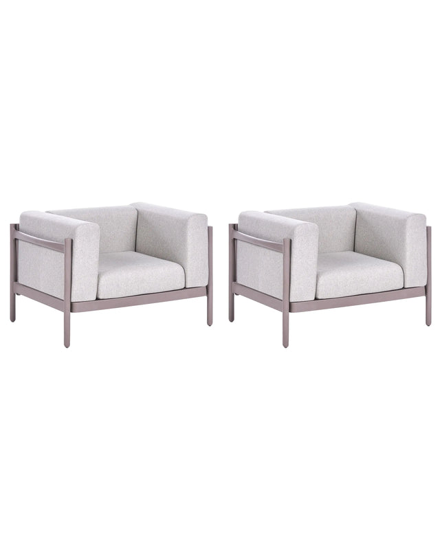Set of 2 Garden Armchairs Taupe Synthetic Frame Outdoor 2 Chairs Set with Cushions Modern Style Beliani