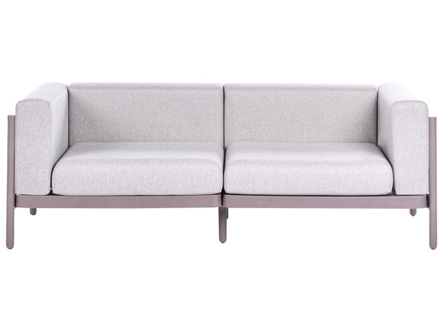 2 Seater Garden Sofa Taupe Synthetic Frame Outdoor with Cushions Modern Style Beliani