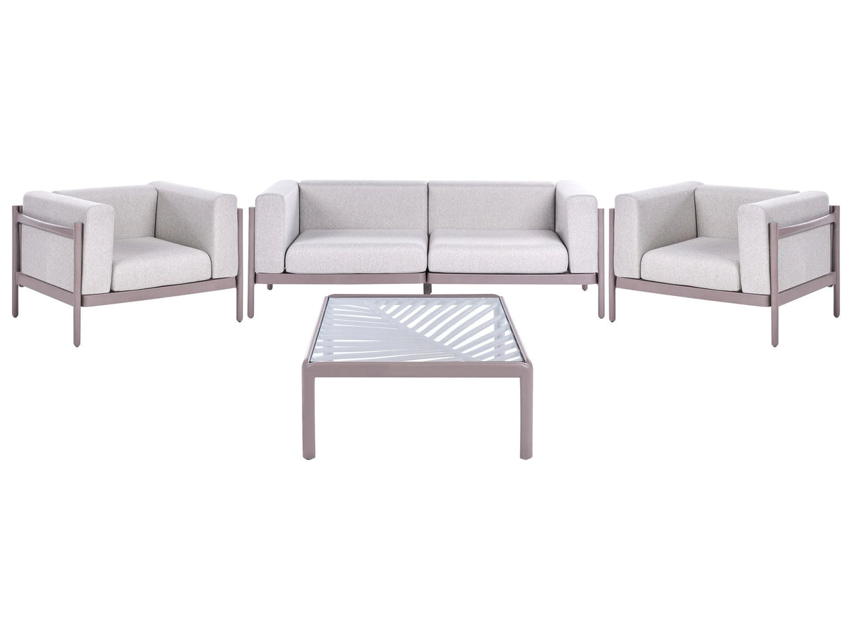 4 Seater Garden Sofa Set Taupe Synthetic Frame Outdoor Coffee Table Armchairs 2 Seater Sofa with Cushions Modern Style Beliani