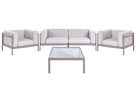 4 Seater Garden Sofa Set Taupe Synthetic Frame Outdoor Coffee Table Armchairs 2 Seater Sofa with Cushions Modern Style Beliani