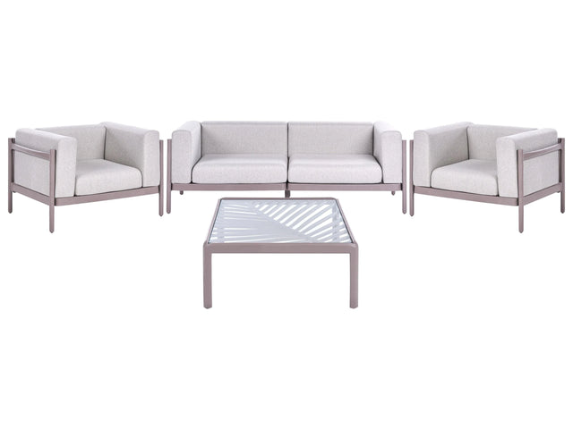 4 Seater Garden Sofa Set Taupe Synthetic Frame Outdoor Coffee Table Armchairs 2 Seater Sofa with Cushions Modern Style Beliani