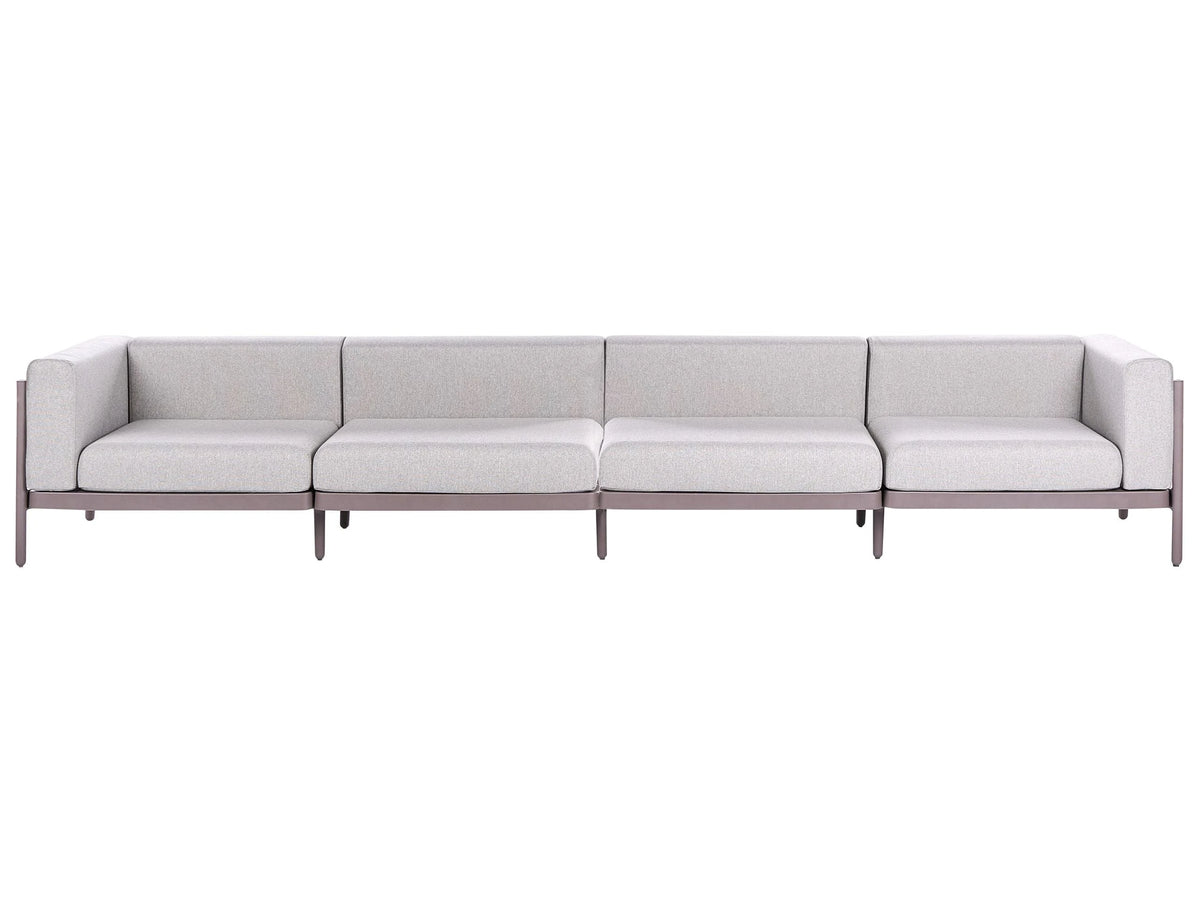 4 Seater Garden Sofa Taupe Synthetic Frame Outdoor with Cushions Modern Style Beliani