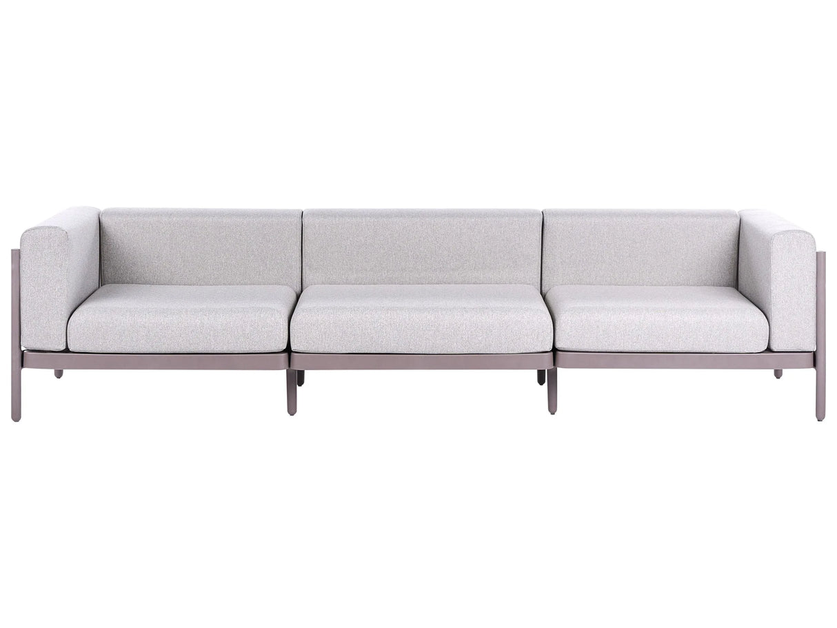 3 Seater Garden Sofa Taupe Synthetic Frame Outdoor with Cushions Modern Style Beliani