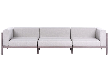3 Seater Garden Sofa Taupe Synthetic Frame Outdoor with Cushions Modern Style Beliani