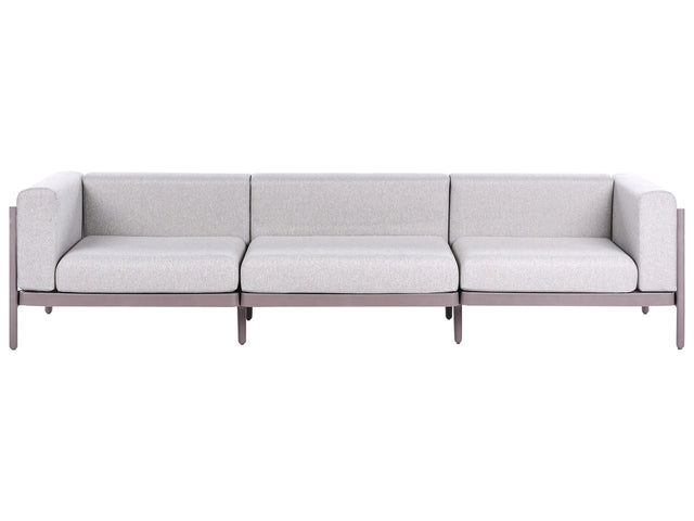 3 Seater Garden Sofa Taupe Synthetic Frame Outdoor with Cushions Modern Style Beliani