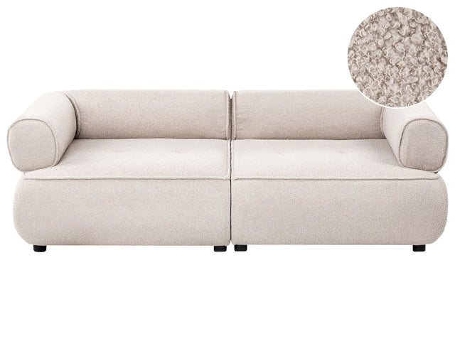 3 Seater Sofa Beige Boucle Rolled Armrests Quality Upholstery Couch Tufted Seat Decorative Mid-Century Modern Style Living Room Beliani