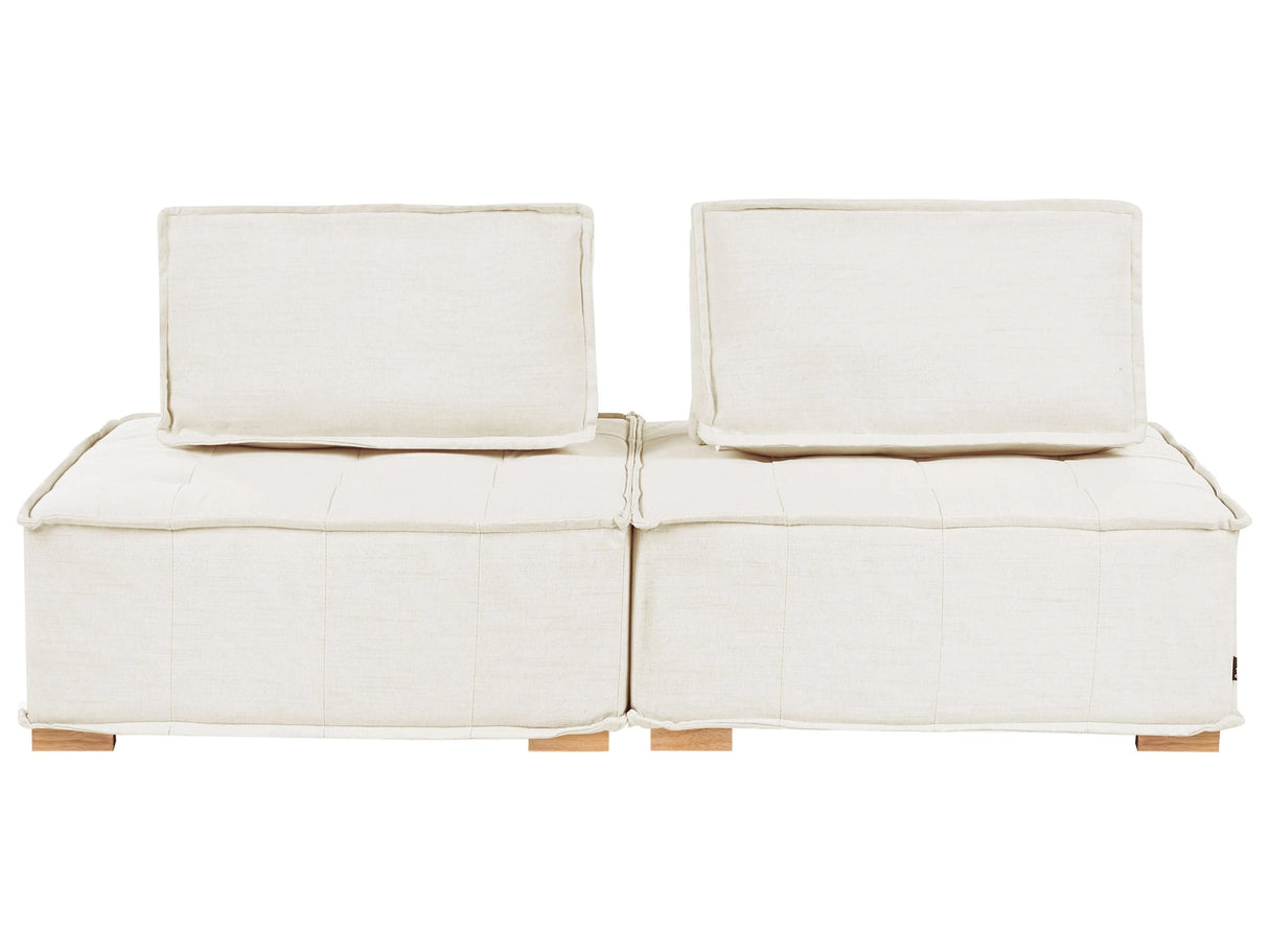 Sofa Off-White Fabric Upholstery Solid Wood Legs 2 Seater Modular Modern Quilted Seat Living Room Beliani