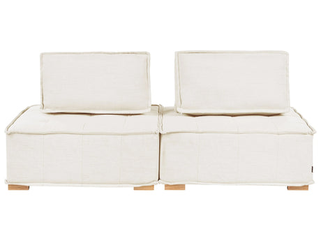 Sofa Off-White Fabric Upholstery Solid Wood Legs 2 Seater Modular Modern Quilted Seat Living Room Beliani