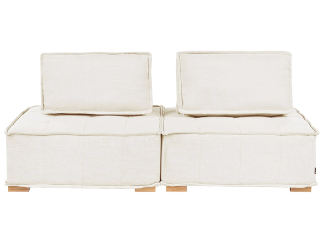 Sofa Off-White Fabric Upholstery Solid Wood Legs 2 Seater Modular Modern Quilted Seat Living Room Beliani