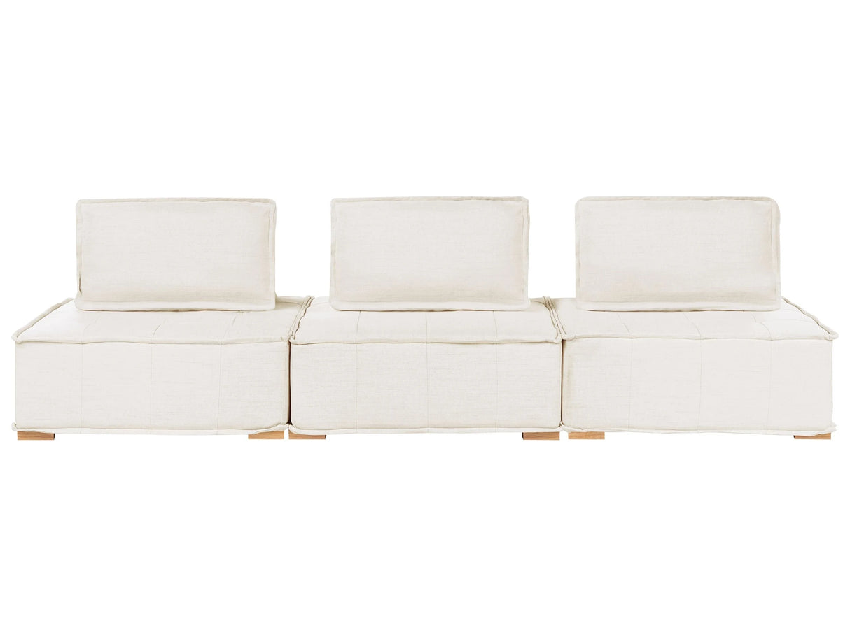 3 Seater Modular Sofa Off-White Fabric Upholstery Solid Wood Legs Quilted Seat Living Room Modern Style Beliani