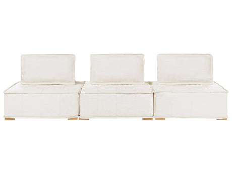 3 Seater Modular Sofa Off-White Fabric Upholstery Solid Wood Legs Quilted Seat Living Room Modern Style Beliani