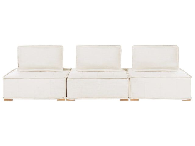 3 Seater Modular Sofa Off-White Fabric Upholstery Solid Wood Legs Quilted Seat Living Room Modern Style Beliani