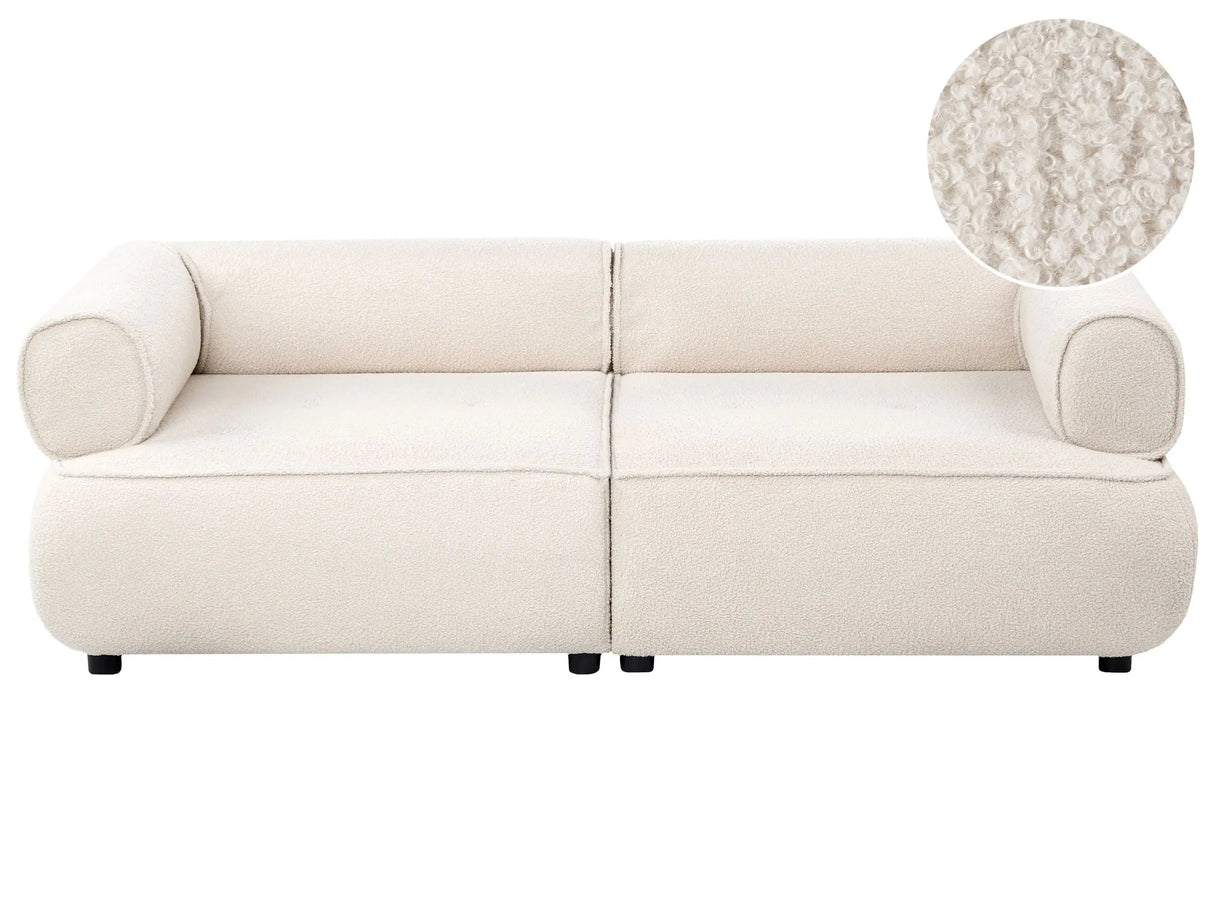 3 Seater Sofa Off-White Boucle Rolled Armrests Quality Upholstery Couch Tufted Seat Decorative Mid-Century Modern Style Living Room Beliani