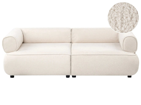 3 Seater Sofa Off-White Boucle Rolled Armrests Quality Upholstery Couch Tufted Seat Decorative Mid-Century Modern Style Living Room Beliani