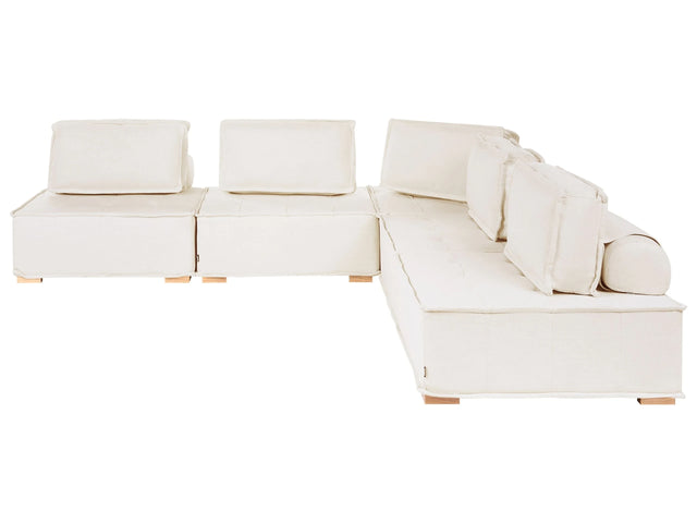 5 Seater Left-Hand Modular Corner Sofa Off-White Fabric Upholstery Wooden Legs L-Shaped Living Room Modern Beliani
