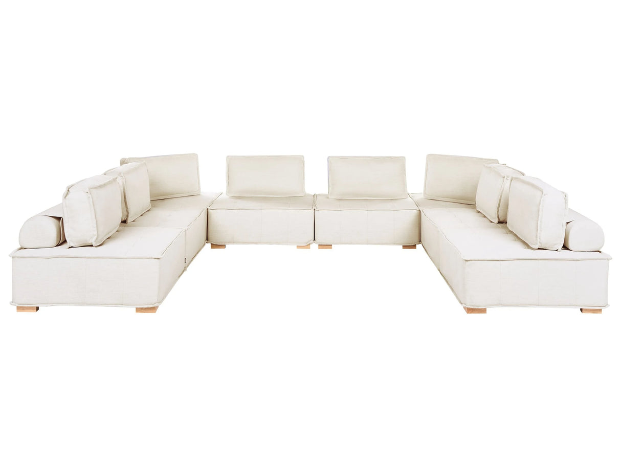 8 Seater Modular U-Shaped Sofa Off-White Fabric Upholstery Solid Wood Legs Quilted Seat Living Room Modern Style Beliani