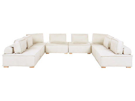 8 Seater Modular U-Shaped Sofa Off-White Fabric Upholstery Solid Wood Legs Quilted Seat Living Room Modern Style Beliani