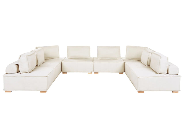 8 Seater Modular U-Shaped Sofa Off-White Fabric Upholstery Solid Wood Legs Quilted Seat Living Room Modern Style Beliani