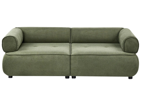 3 Seater Sofa Green Fabric Rolled Armrests Water-Repellent Upholstery Couch Tufted Seat Decorative Mid-Century Modern Style Living Room Beliani