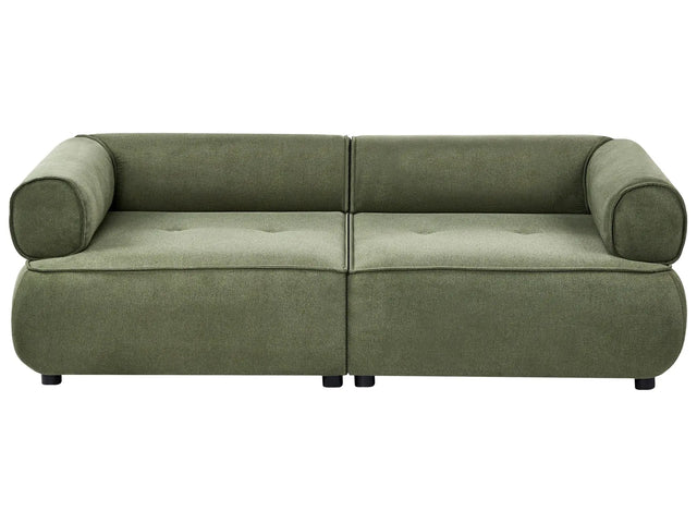3 Seater Sofa Green Fabric Rolled Armrests Water-Repellent Upholstery Couch Tufted Seat Decorative Mid-Century Modern Style Living Room Beliani