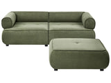 3 Seater Sofa with Ottoman Green Fabric Rolled Armrests Water-Repellent Upholstery Couch Tufted Seat with Footstool Mid-Century Modern Style Living Room Beliani