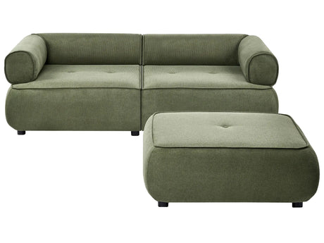 3 Seater Sofa with Ottoman Green Fabric Rolled Armrests Water-Repellent Upholstery Couch Tufted Seat with Footstool Mid-Century Modern Style Living Room Beliani