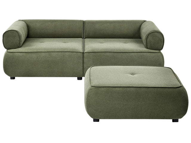 3 Seater Sofa with Ottoman Green Fabric Rolled Armrests Water-Repellent Upholstery Couch Tufted Seat with Footstool Mid-Century Modern Style Living Room Beliani