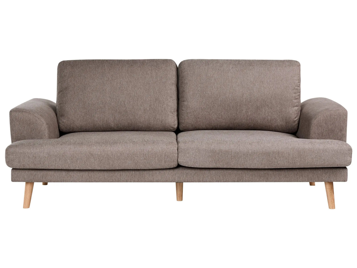 3 Seater Sofa Brown Fabric Soft Back Cushions Modern Decor Style Beliani