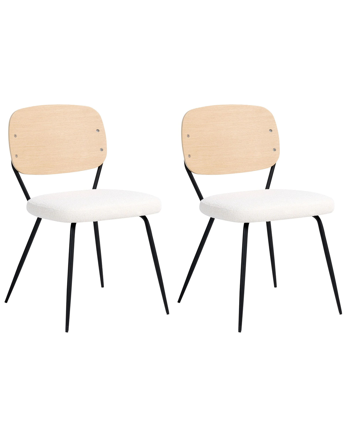 Set of 2 Dining Chairs Off-White Black Iron Legs Armless Protective Caps Modern Minimalism Design Dining Room Beliani
