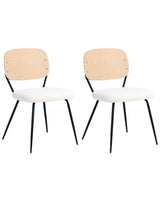 Set of 2 Dining Chairs Off-White Black Iron Legs Armless Protective Caps Modern Minimalism Design Dining Room Beliani
