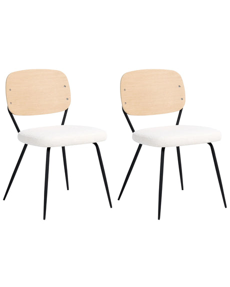 Set of 2 Dining Chairs Off-White Black Iron Legs Armless Protective Caps Modern Minimalism Design Dining Room Beliani