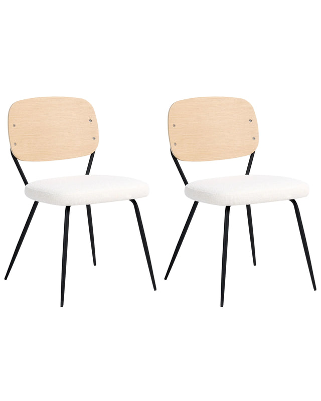 Set of 2 Dining Chairs Off-White Black Iron Legs Armless Protective Caps Modern Minimalism Design Dining Room Beliani