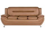 3 Seater Sofa Golden Brown Vegan Eco Leather Couch Arms Silver Metal Legs Easy Clean Modern Glam Style Living Room Beliani