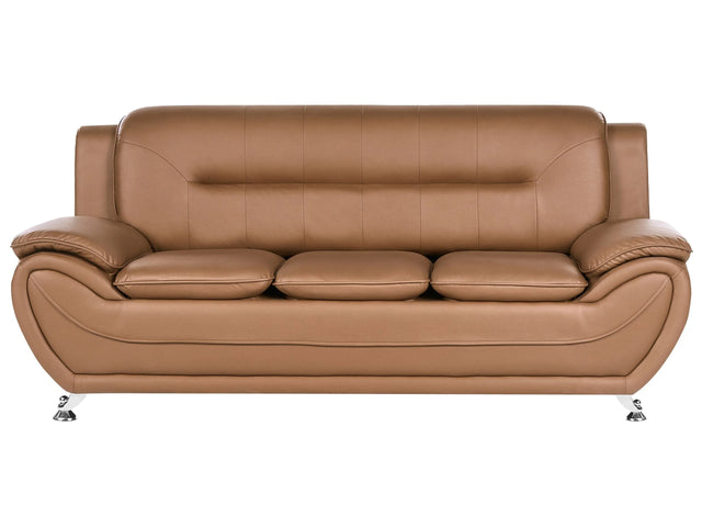 3 Seater Sofa Golden Brown Vegan Eco Leather Couch Arms Silver Metal Legs Easy Clean Modern Glam Style Living Room Beliani