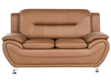 2 Seater Sofa Golden Brown Vegan Eco Leather Loveseat Arms Silver Metal Legs Easy Clean Modern Glam Style Living Room Beliani
