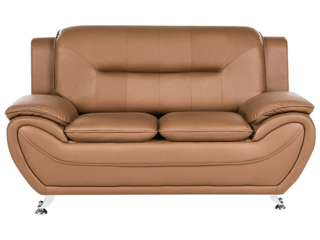 2 Seater Sofa Golden Brown Vegan Eco Leather Loveseat Arms Silver Metal Legs Easy Clean Modern Glam Style Living Room Beliani