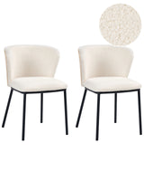 Set of 2 Dining Chairs Off-White Black Iron Legs Armless Protective Caps Modern Minimalism Design Dining Room Beliani