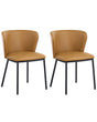 Set of 2 Dining Chairs Brown Faux Leather Black Iron Legs Armless Protective Caps Modern Minimalism Design Dining Room Beliani