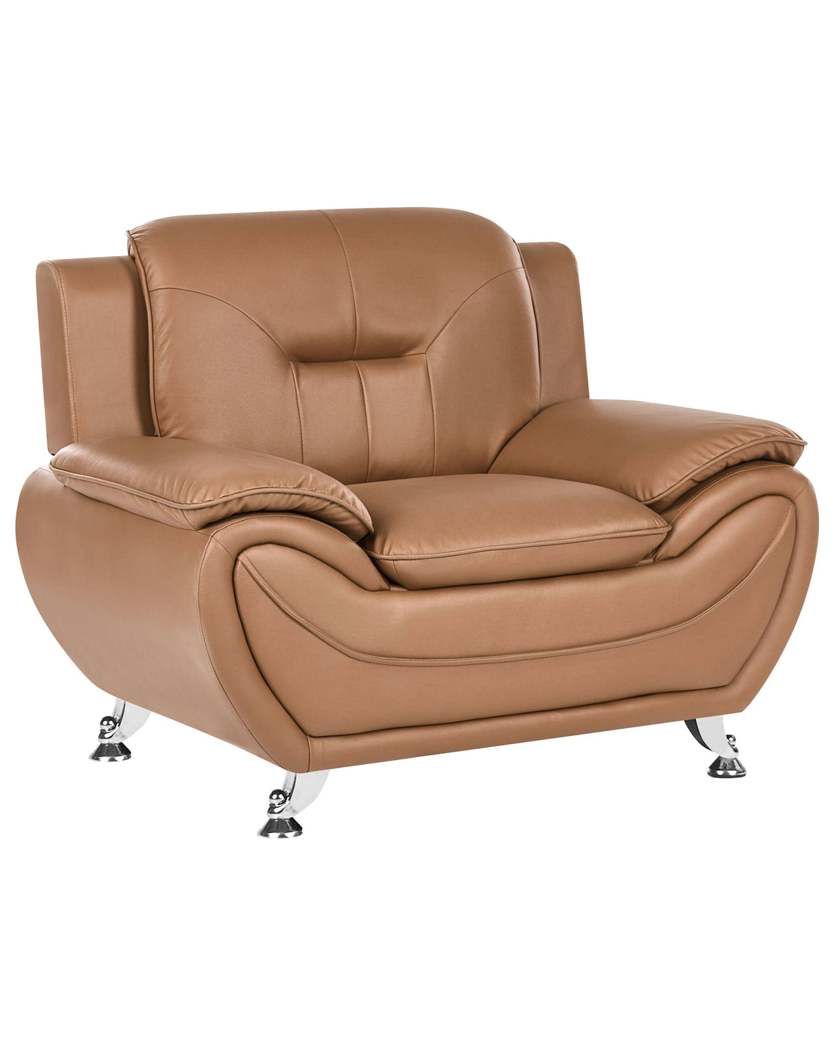 Armchair Golden Brown Vegan Eco Leather Pillow Top Arms Silver Metal Legs Easy Clean Modern Glam Style Living Room Beliani