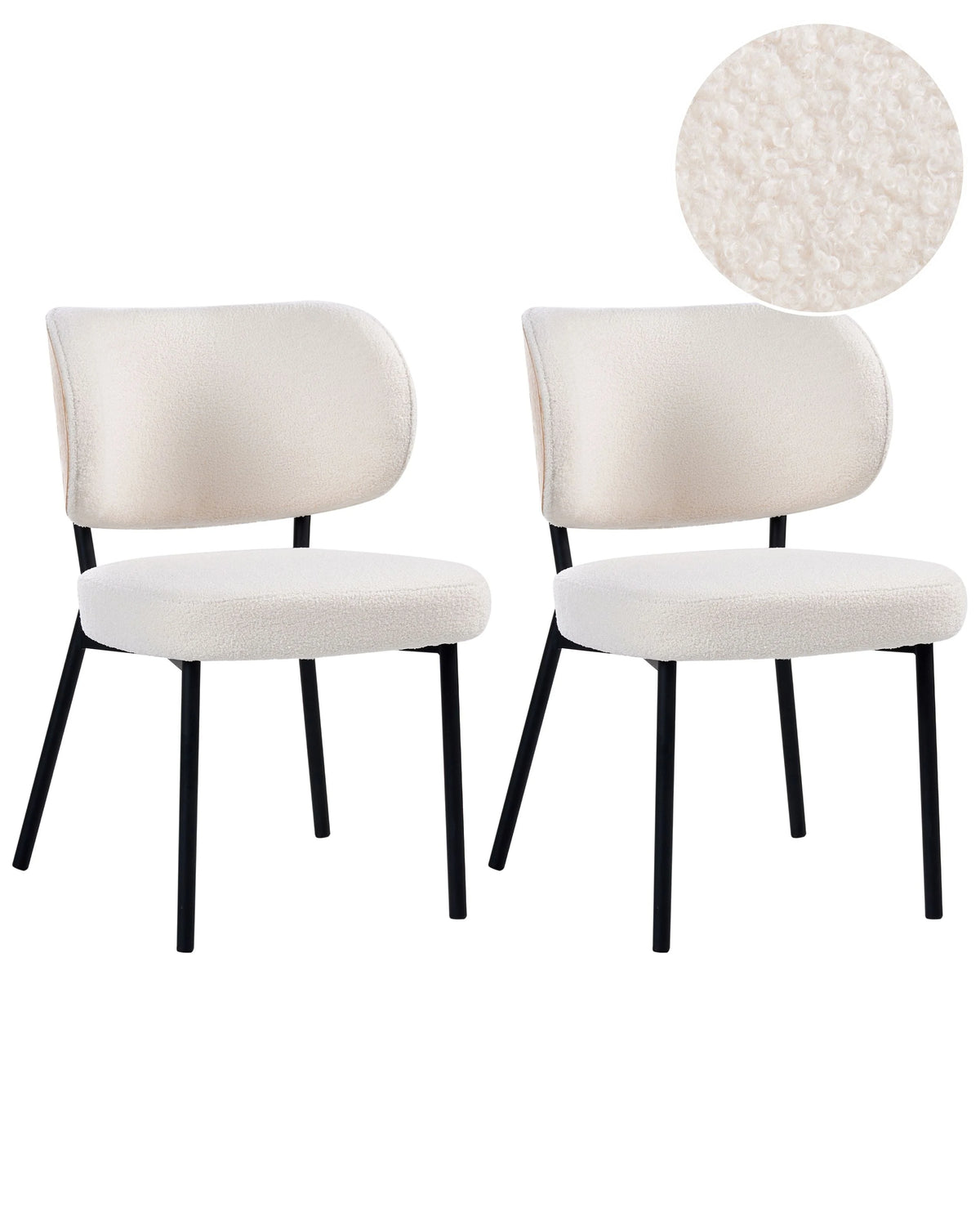 Set of 2 Dining Chairs Off-White Black Iron Legs Armless Protective Caps Modern Minimalism Design Dining Room Beliani