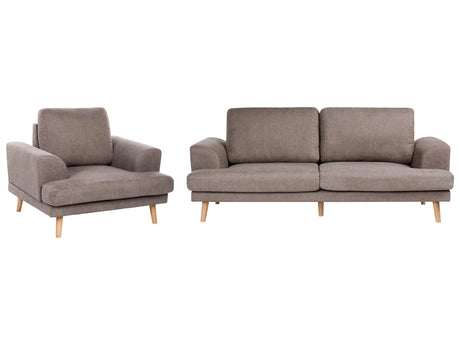 4 Seater Living Room Set Brown Fabric Sofa Armchair with Flared Armrests Art Decor Style Beliani