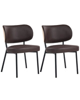 Set of 2 Dining Chairs Dark Brown Faux Leather Black Iron Legs Armless Protective Caps Modern Minimalism Design Dining Room Beliani