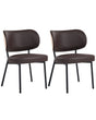 Set of 2 Dining Chairs Dark Brown Faux Leather Black Iron Legs Armless Protective Caps Modern Minimalism Design Dining Room Beliani