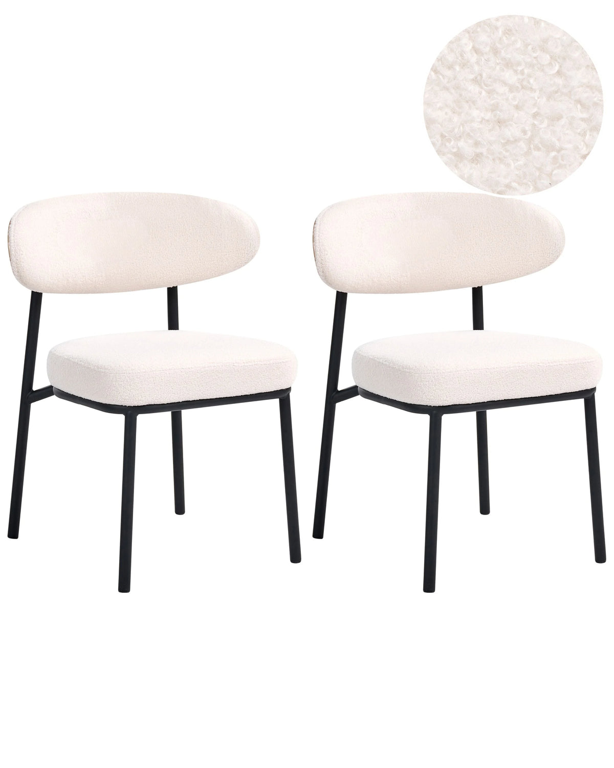 Set of 2 Dining Chairs Off-White Black Iron Legs Armless Protective Caps Modern Minimalism Design Dining Room Beliani