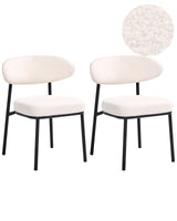 Set of 2 Dining Chairs Off-White Black Iron Legs Armless Protective Caps Modern Minimalism Design Dining Room Beliani