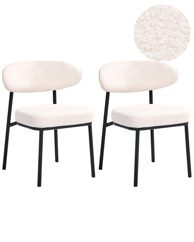 Set of 2 Dining Chairs Off-White Black Iron Legs Armless Protective Caps Modern Minimalism Design Dining Room Beliani