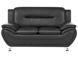 2 Seater Sofa Black Vegan Eco Leather Loveseat Arms Silver Metal Legs Easy Clean Modern Glam Style Living Room Beliani
