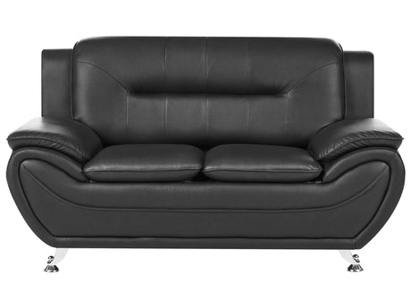 2 Seater Sofa Black Vegan Eco Leather Loveseat Arms Silver Metal Legs Easy Clean Modern Glam Style Living Room Beliani