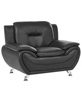 Armchair Black Vegan Eco Leather Pillow Top Arms Silver Metal Legs Easy Clean Modern Glam Style Living Room Beliani